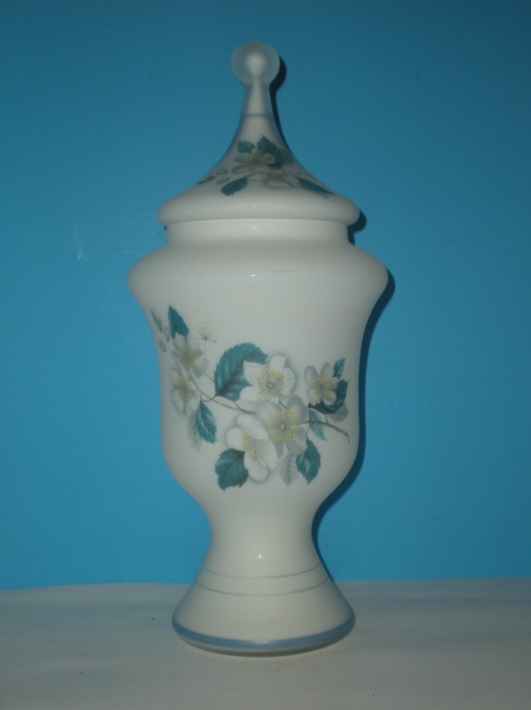 13″ Apothecary Jar Canister Circus Tent Lid vtg Candy container Blue Floral