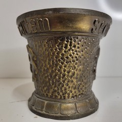 Vtg Coricidin Heavy Brass 4″ Tall Mortar & 6″ Pestle Apothecary Pharmacy Rx