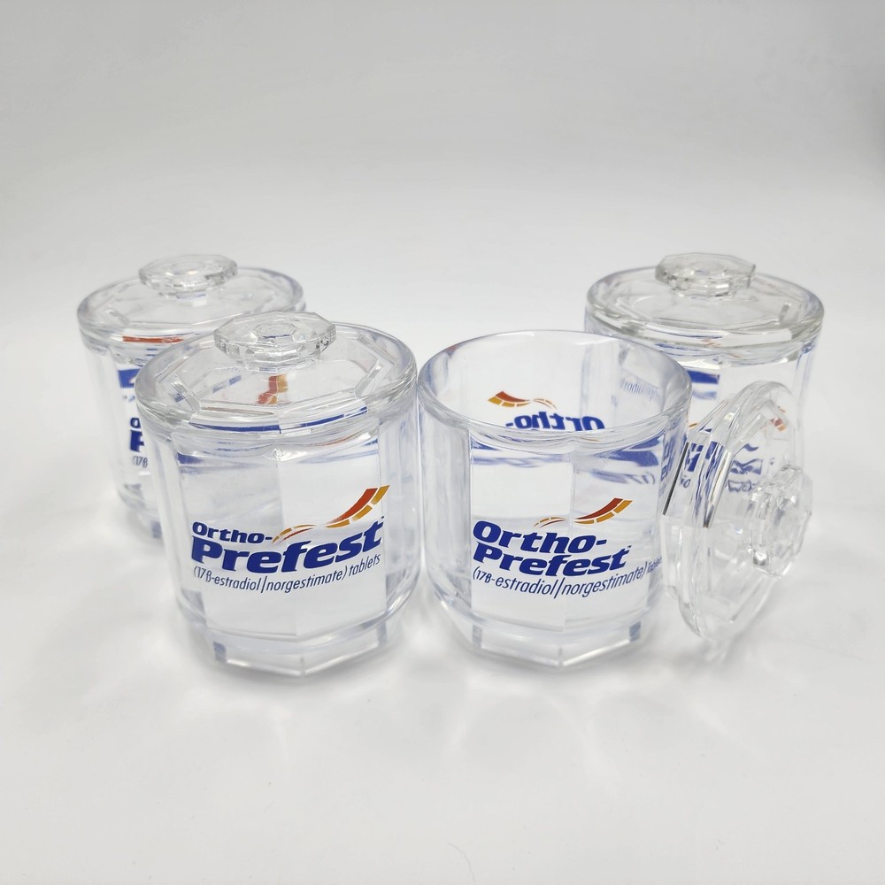 Ortho-Prefest Clear Transparent Plastic Hexagon Lidded Company Jars Lot of 4