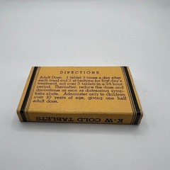 Vintage KW Cold Tablets Empty Box Morris Drug Co. Pill Cardboard