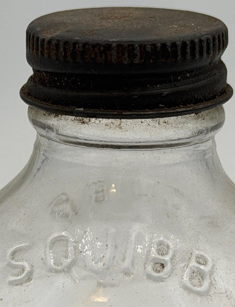 Vtg. Clear Glass SQUIBB 8 Side Medicine Pharmacy DESIGN Bottle USA