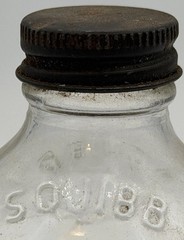 Vtg. Clear Glass SQUIBB 8 Side Medicine Pharmacy DESIGN Bottle USA