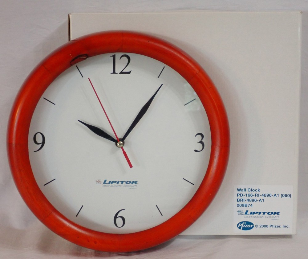 LIPITOR 10″ WALL CLOCK w/ BAMBOO TRIM MEDICAL PROMOTIONAL ADVERTISING