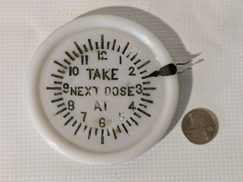 1896 Acme Dose Indicator White Milk Glass Tumbler Cover Medicine Advertising