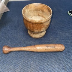 Advertising Pestle Wooden Wood Mortar Vintage – Samuel Lewis Co Hotel Glassware