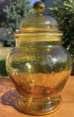 Vintage Apothecary Jar Amber Yellow Urn Ginger Glass Canister 8,5”