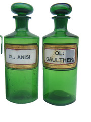 Antique Apothecary Bottles Green Pharmacy 5PC