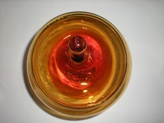 12″ Amber Apothecary Jar Empoli Italian Canister Circus Tent Lid Vtg Hand Blown