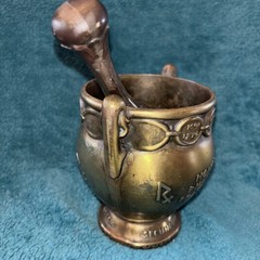 Vtg Heavy Brass Schering 5” Mortar & Pestle Coricidin Pharmacy Fraternities #OO