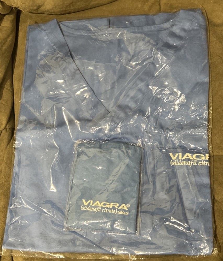 Viagra Pharmaceutical Drug Rep Scrub Shirt And Surgeon Hat/cap 100% Cotton New