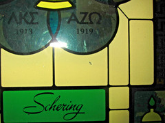 VINTAGE PHARMACY SCHERING FRATERNITY STAINED GLASS LOOK PANEL!