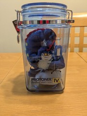 PROTONIX IV Pharmaceutical DRUG REP Clear Blue Plastic Canister With Rare Plush