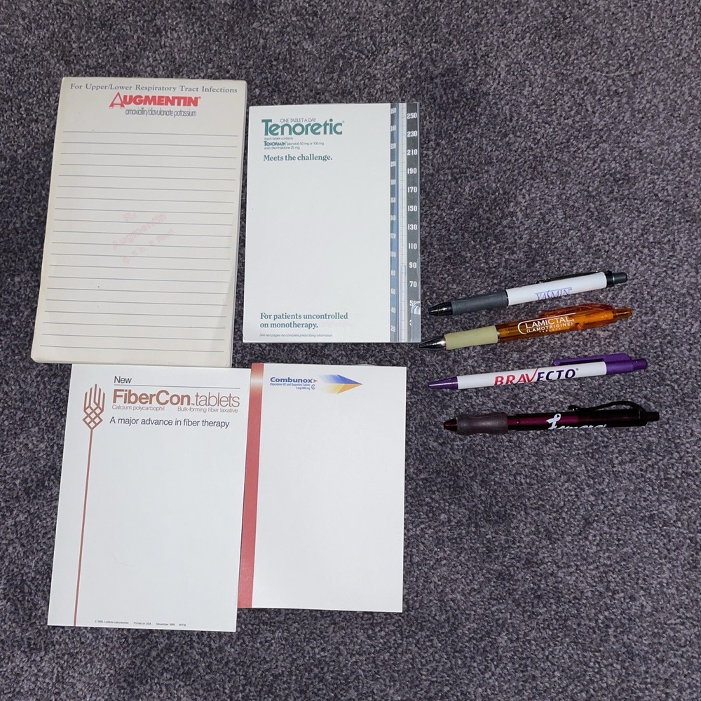 4 VINTAGE Promo Pharmaceutical Drug Rep Doctor Note Pad Paper And Pens Lot