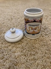 Porcelain APOTHECARY Jar & Lid Ascriptin Made In Japan Medicine Pharmacy Vintage
