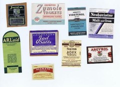 lot 9 different pharmaceutical labels 1930’s Abbott Lab Roche Squibb C97