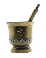 Vtg Brass Mortar & Pestle USP Rx Est 1820 150th Anniversary Schering Pharmacopia