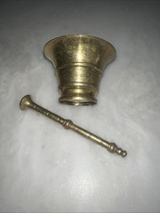 Rx Brass Mortar and Pestle Apothecary Pharmaceutical 3” Vintage Solid Brass Drug