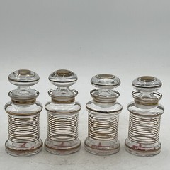 4- VTG WW2 APOTHECARY Jar Glass Medical Canister Winged United Logo Medicinal
