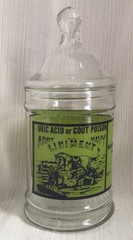 Vintage 1970s Glass Apothecary Jar Lid Uric Acid Gout Poison Army Navy Liniment