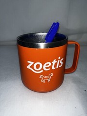 ZOETIS Collectible Orange Metal Coffee Mug Cup 12oz Hand Wash Only
