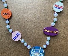 VINTAGE DRUG REP PROMO ~ PAMLAB PALGIC FOLTZ DIATx & PANLOR SS Beaded Necklace