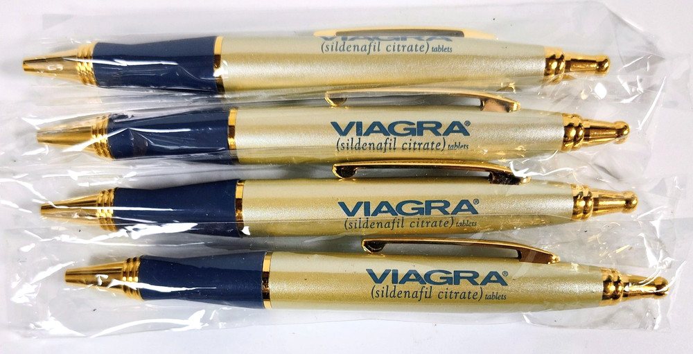 New Vintage Viagra Medical Advertising Pens In Plastic Sleeve Lot Of 4 NOS Works