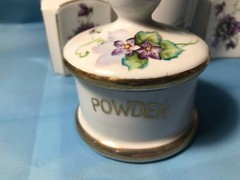 Unusual Vintage 5pc Porcelain Vanity Dresser Set – Purple Violets on White China