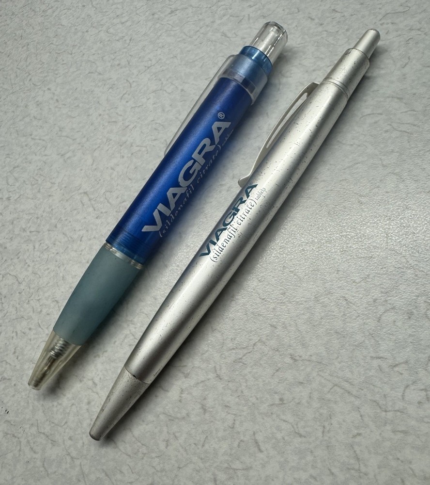 VIAGRA PENS Lot of 2 Metal Ball Point & Plastic Pharmaceutical Promo – Lot of 2