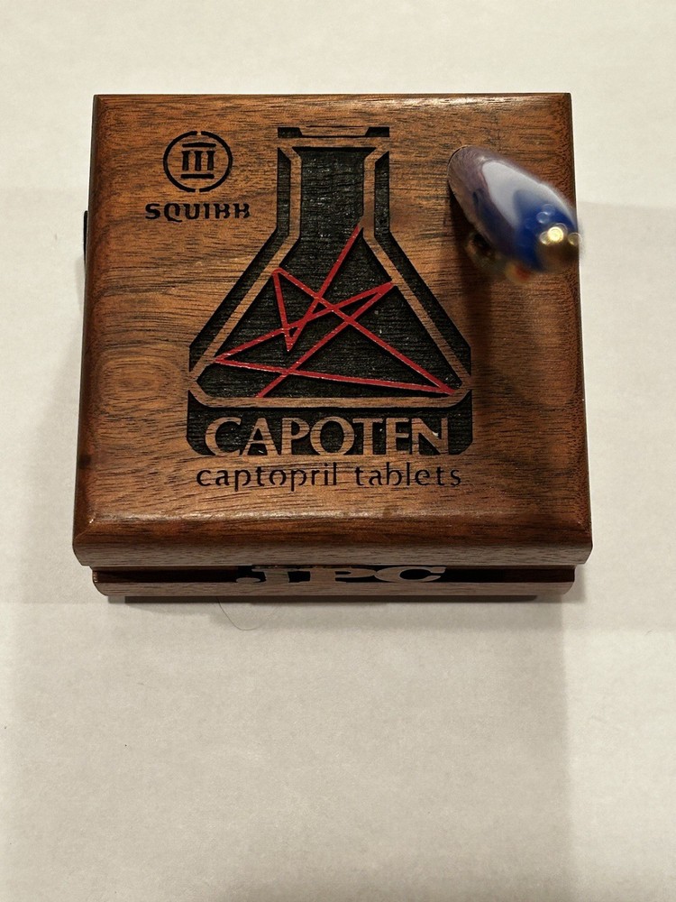 Rare Bristol Myers Squibb CAPOTEN Drug Rep Pen Desk Holder Laser Cut Wood