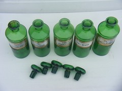 Antique Apothecary Bottles Green Pharmacy 5PC