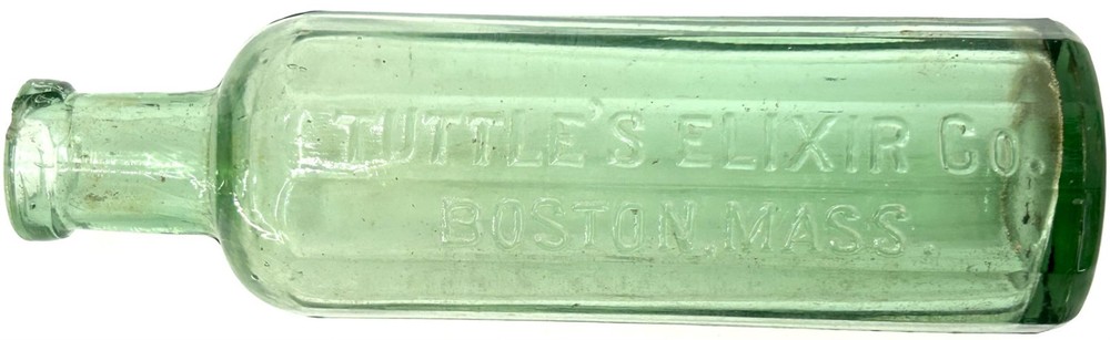 🔥TUTTLE’S ELIXIR🔥 EMPTY Medicine *12-sided* Boston Pharmacy Aqua Glass Bottle