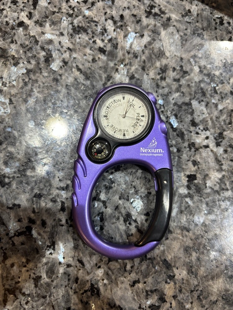 Nexium the Purple Pill AstraZeneca Analog Watch Compass Carabiner New In Box