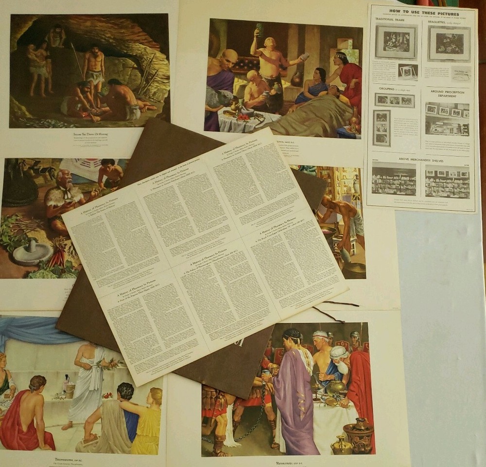 Vintage 1951 Set of 6 Parke Davis A History Of Pharmacy In Pictures Lithographs