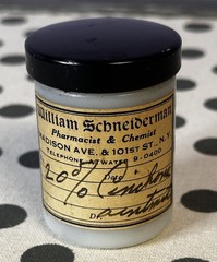 Vintage Apothecary Milk glass Jar w/ Product NYC Pharmacist RARE Display Collect