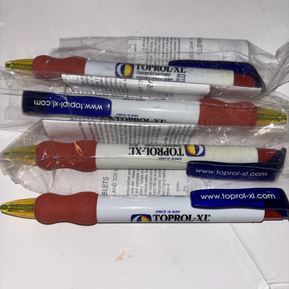 Drug Rep TOPROL-XL Collectible Gel Pens x 4 RARE Ind Wrapped W/ Info Sheet