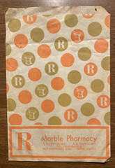 Vtg 1969-1970s Marble Pharmacy Paper Bag New Hartford Connecticut CT Advertising