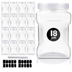 18 Pack Clear Plastic Storage Jars with Lids,27 oz Easy Grip Handles Plastic …