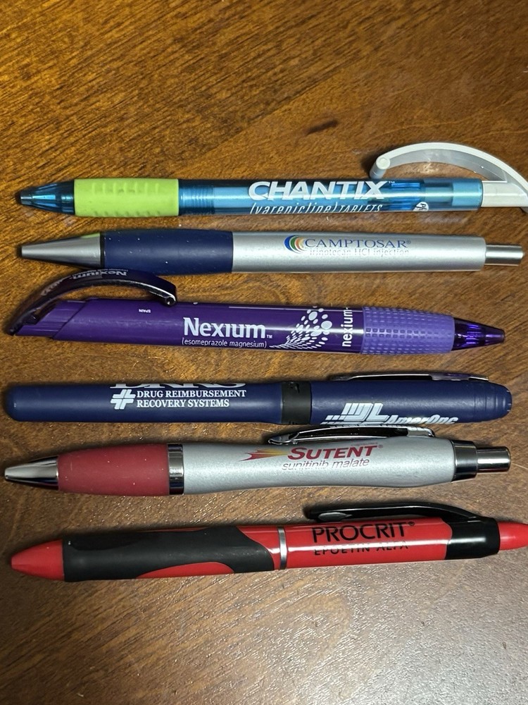 Pharmaceutical Drug Pens Lot Of 6 Chantix , Sutent, Nexium, Procrit, Camptosar