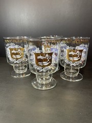 4 MCM Apothecary Pharmacy Medical Rx Gold Trim Footed Bar Drinking Glasses