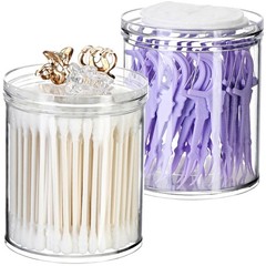 SheeChung 2-Pack Stackable Clear Qtip Holder – 10oz Crystal Apothecary Jars w…