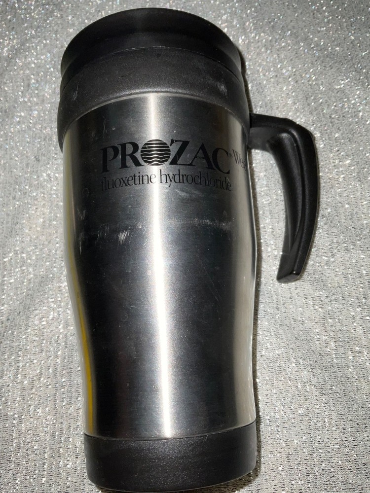 PROZAC Weekly Double Wall Tumbler Travel Mug Pharma Ad Promo See Pics