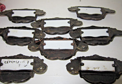 1800s Apothecary Drawer Pulls Handles Knobs Label Under Glass Pharmacy Cabinet