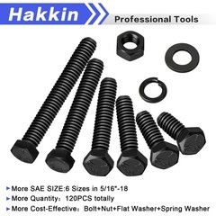 Hakkin 120PCS 5/16-18 Hex Bolts and Nuts Kit, Length 3/4″,1”,1-1/2″,2″,2-1