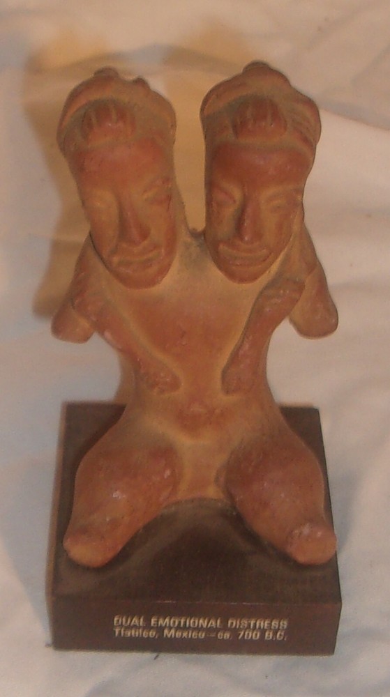ETRAFON DUAL EMOTIONAL DISTRESS TERRACOTA FIGURE IN GOOD CONDITION