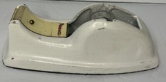 Vintage Permacel Advertising Medicine Cast Iron Desk Tape Dispenser. White