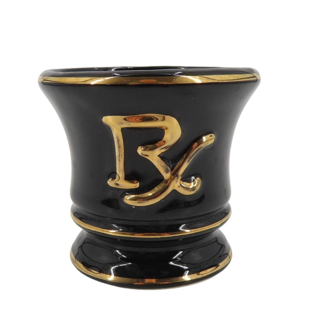 VTG Fashioned by Blair Black Gold Ceramic Mortar Vase 3.1in Tall NO PESTLE USA