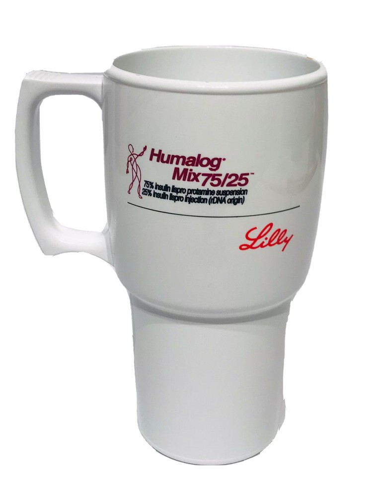 Humalog Mix Travel Coffee Tea Mug Cup Drug Rep Pharmaceutical Promo 14 fl oz.