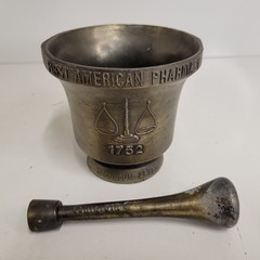 VTG Brass Bronze Schering Mortar & Coricidin Pestle 1752 First American Pharmacy