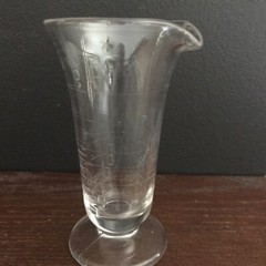 1940’s Mortar Pestle Clear Glass Beaker Apothecary Etched Footed Spout Mixology