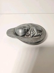 Vtg 1950-60s Parke-Davis Tabron Baby In Womb Fetus Pewter Heavy Paperweight